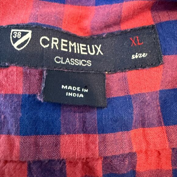 Men's Cremieux Short Sleeve Red and Blue Gingham Plaid Short Sleeve Size XL - Picture 4 of 9